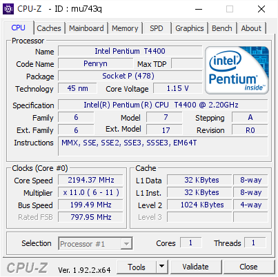 screenshot of CPU-Z validation for Dump [mu743q] - Submitted by  DESKTOP-IJA6TB4  - 2020-07-12 16:42:16