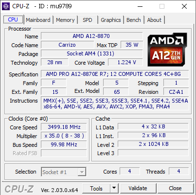 screenshot of CPU-Z validation for Dump [mu9789] - Submitted by  Anonymous  - 2022-11-14 10:35:11