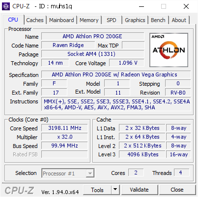 screenshot of CPU-Z validation for Dump [muhs1q] - Submitted by  200ge  - 2020-11-15 09:47:28