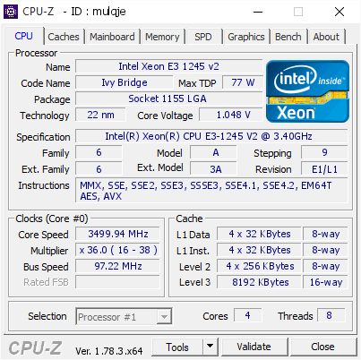 screenshot of CPU-Z validation for Dump [mulqje] - Submitted by  Anonymous  - 2017-03-08 08:04:25