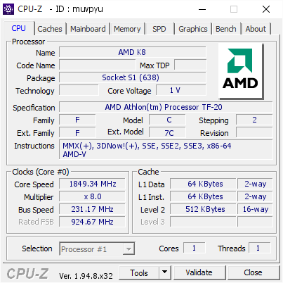 screenshot of CPU-Z validation for Dump [muvpyu] - Submitted by  oldcpujudeables  - 2021-01-11 08:53:04