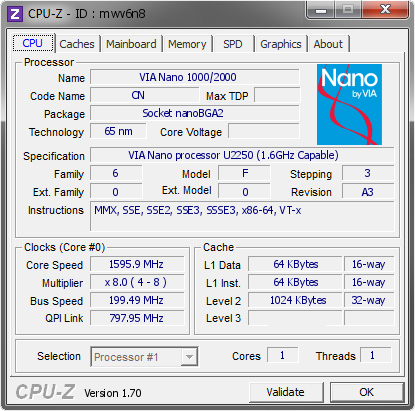 screenshot of CPU-Z validation for Dump [mwv6n8] - Submitted by  WIN2012-VX1  - 2014-08-23 23:08:11