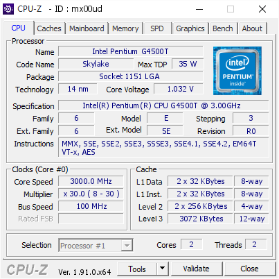 screenshot of CPU-Z validation for Dump [mx00ud] - Submitted by  Anonymous  - 2020-02-09 11:11:44