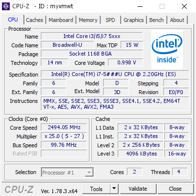 screenshot of CPU-Z validation for Dump [myvmwt] - Submitted by  THINKPADRETRO  - 2017-03-07 23:19:16