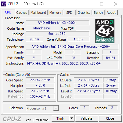 screenshot of CPU-Z validation for Dump [mz1a7s] - Submitted by  NAS  - 2017-04-27 01:17:54