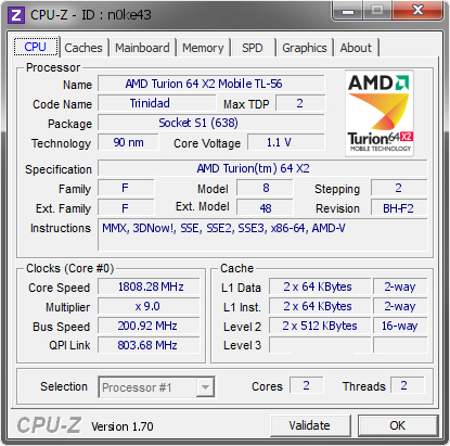 screenshot of CPU-Z validation for Dump [n0ke43] - Submitted by  2CZM76XVEOSJZ0X  - 2014-10-01 06:10:14