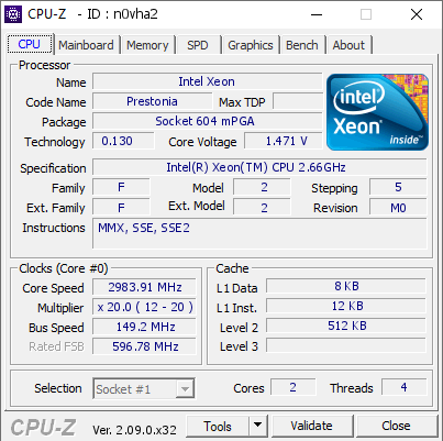 screenshot of CPU-Z validation for Dump [n0vha2] - Submitted by  PICI  - 2024-02-15 20:21:51