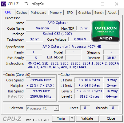 screenshot of CPU-Z validation for Dump [n0yp9d] - Submitted by  Anonymous  - 2021-08-22 23:07:19