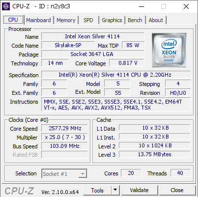 screenshot of CPU-Z validation for Dump [n2y8c3] - Submitted by  skulstation  - 2024-07-20 10:55:54