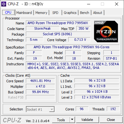 screenshot of CPU-Z validation for Dump [n43j0y] - Submitted by  Threadripperbox  - 2024-10-03 19:03:04