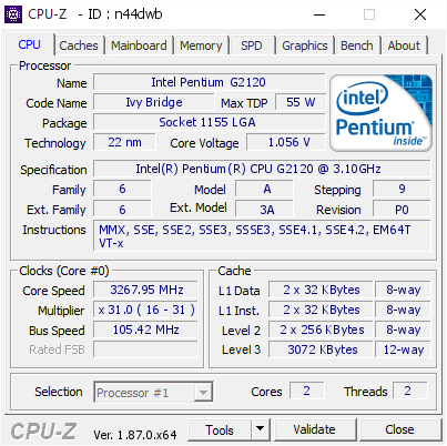 screenshot of CPU-Z validation for Dump [n44dwb] - Submitted by  jabski  - 2019-03-18 09:58:55