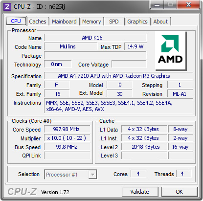 AMD K16 @ 997.98 MHz - CPU-Z VALIDATOR