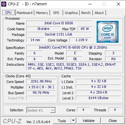 screenshot of CPU-Z validation for Dump [n7amxm] - Submitted by  DESKTOP-B6RKCC0  - 2025-05-02 20:58:47