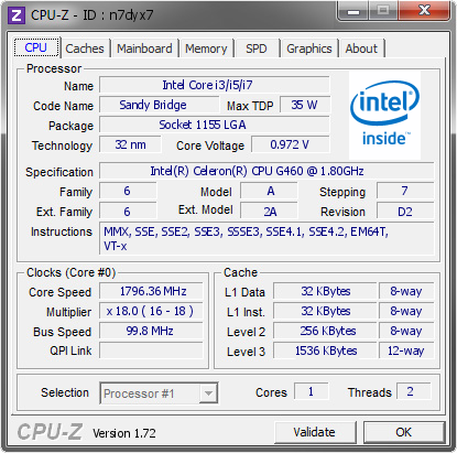Intel Core i3/i5/i7 @ 1796.36 MHz - CPU-Z VALIDATOR