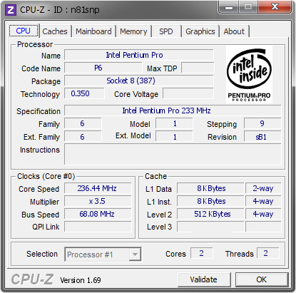 Intel Pentium Pro @ 236.44 MHz - CPU-Z VALIDATOR
