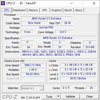 screenshot of CPU-Z validation for Dump [nauu0h] - Submitted by  Anonymous  - 2025-09-27 19:21:39