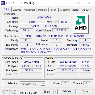 screenshot of CPU-Z validation for Dump [nb0u9g] - Submitted by  EVGECHA  - 2015-09-23 18:23:56