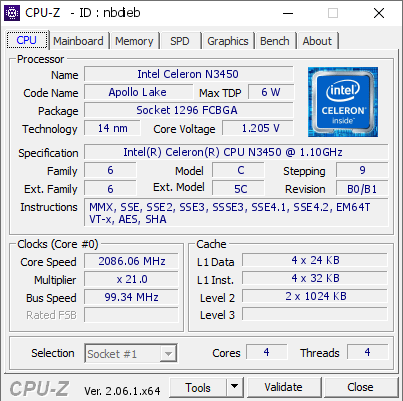 screenshot of CPU-Z validation for Dump [nbdieb] - Submitted by  DESKTOP-G696ETE  - 2023-07-05 23:07:43
