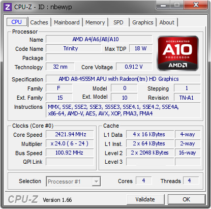 screenshot of CPU-Z validation for Dump [nbewyp] - Submitted by  RADAR-PC  - 2013-08-28 19:08:10