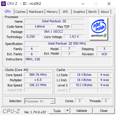 screenshot of CPU-Z validation for Dump [ncs0h2] - Submitted by  PIIIX2  - 2015-12-09 02:55:00