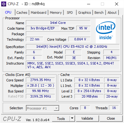screenshot of CPU-Z validation for Dump [nd8h4q] - Submitted by  Anonymous  - 2020-07-22 18:09:13