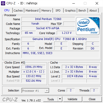 screenshot of CPU-Z validation for Dump [nehmqx] - Submitted by  GATEWAY  - 2017-01-30 06:01:12