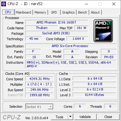 screenshot of CPU-Z validation for Dump [nerv52] - Submitted by  DESKTOP-0M5DPMT  - 2022-11-09 16:11:48