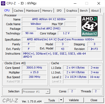 AMD Athlon 64 X2 6000 3000 MHz CPU Z VALIDATOR