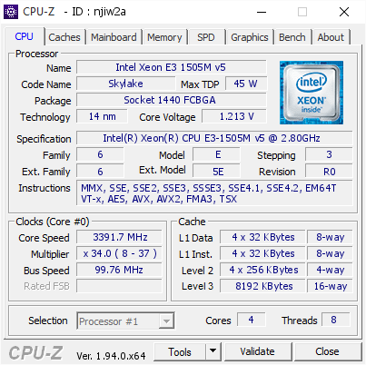 screenshot of CPU-Z validation for Dump [njiw2a] - Submitted by  Anonymous  - 2020-11-05 09:43:48