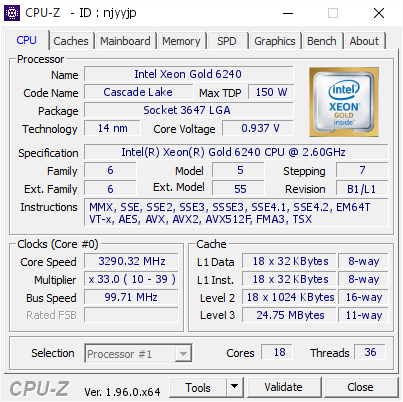 screenshot of CPU-Z validation for Dump [njyyjp] - Submitted by  Anonymous  - 2021-04-21 15:31:08