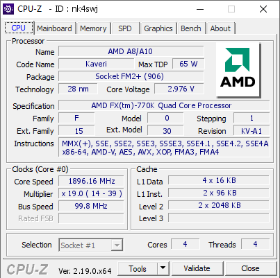 screenshot of CPU-Z validation for Dump [nk4swj] - Submitted by  ADMINISTRATOR  - 2026-04-08 03:28:41