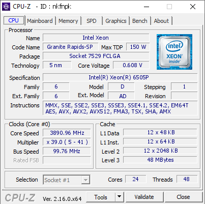 screenshot of CPU-Z validation for Dump [nkfnpk] - Submitted by  BSDSERVER2  - 2026-06-27 11:25:20