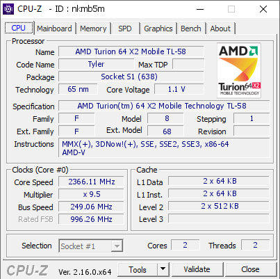 screenshot of CPU-Z validation for Dump [nkmb5m] - Submitted by  radovanslav  - 2025-09-07 19:03:43