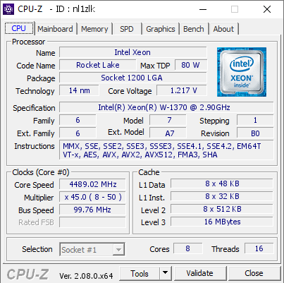 screenshot of CPU-Z validation for Dump [nl1zlk] - Submitted by  Anonymous  - 2024-01-29 09:40:19