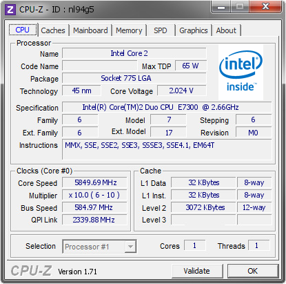 screenshot of CPU-Z validation for Dump [nl94g5] - Submitted by  michel90  - 2015-04-11 21:04:16