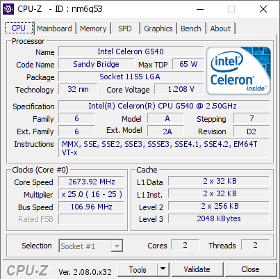 screenshot of CPU-Z validation for Dump [nm6q53] - Submitted by  R-998  - 2024-02-05 20:01:34