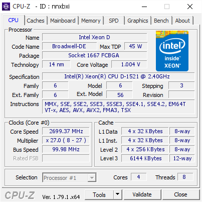 screenshot of CPU-Z validation for Dump [nnxbxi] - Submitted by  LANPLATFORM  - 2017-06-18 11:10:23