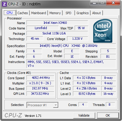 screenshot of CPU-Z validation for Dump [nqbtlm] - Submitted by  ACé…±  - 2015-06-20 01:06:59