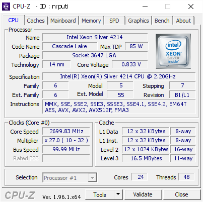 screenshot of CPU-Z validation for Dump [nrputi] - Submitted by  DI-RS1MC-2103  - 2021-06-05 22:21:26