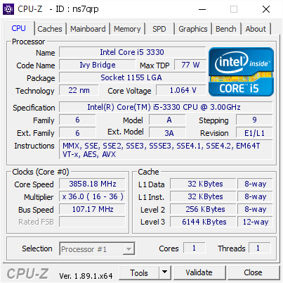 screenshot of CPU-Z validation for Dump [ns7qrp] - Submitted by  True Monkey  - 2019-10-31 21:30:04