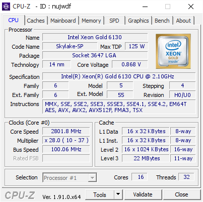 screenshot of CPU-Z validation for Dump [nujwdf] - Submitted by  Anonymous  - 2020-01-28 09:36:17