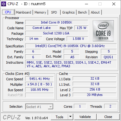 screenshot of CPU-Z validation for Dump [nuumm5] - Submitted by  VesperOne  - 2021-09-14 22:46:35
