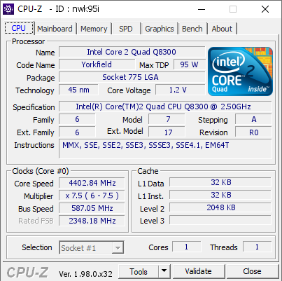 screenshot of CPU-Z validation for Dump [nwk95i] - Submitted by  Boblemagnifique Q8300 LN2 First Test  - 2021-12-05 11:42:53