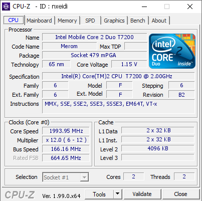 Humanistisch knijpen Activeren Intel Mobile Core 2 Duo T7200 @ 1993.95 MHz - CPU-Z VALIDATOR