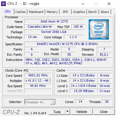 screenshot of CPU-Z validation for Dump [nxgjie] - Submitted by  Anonymous  - 2021-02-01 11:12:13