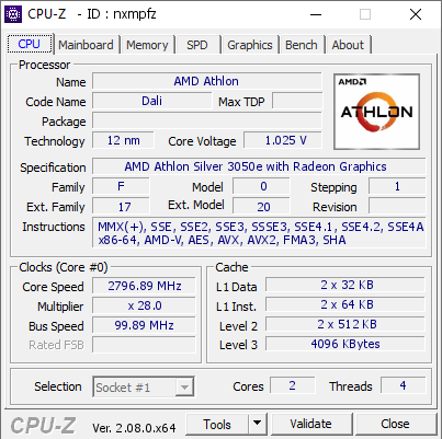 screenshot of CPU-Z validation for Dump [nxmpfz] - Submitted by  Anonymous  - 2023-11-08 16:46:23