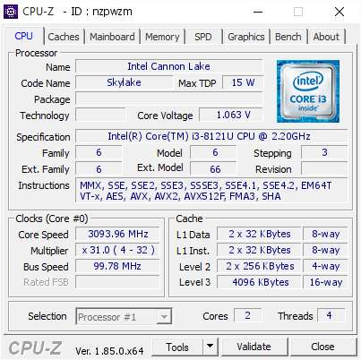 screenshot of CPU-Z validation for Dump [nzpwzm] - Submitted by  LAPTOP-6DR8HOAT  - 2019-01-08 09:05:39