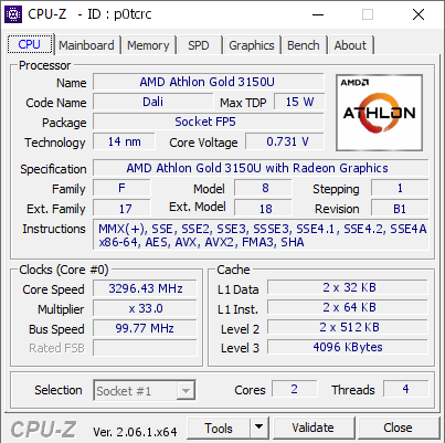 screenshot of CPU-Z validation for Dump [p0tcrc] - Submitted by  DESKTOP-CO20AVI  - 2023-09-01 23:01:21