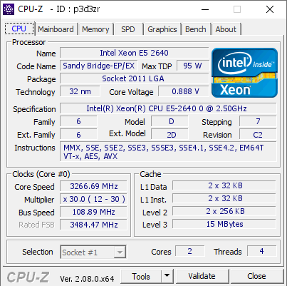 screenshot of CPU-Z validation for Dump [p3d3zr] - Submitted by  kitty  - 2023-12-25 02:10:17