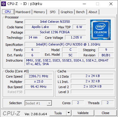 screenshot of CPU-Z validation for Dump [p3qnku] - Submitted by  DESKTOP-P5Q6R08  - 2024-04-25 20:44:51